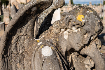 sad angel, work of Tomàs Vila, Llucmajor cemetery, Mallorca, Balearic Islands, Spain