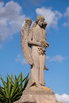angel over Miguel Mataro funerary monument, Llucmajor cemetery, Mallorca, Balearic Islands, Spain