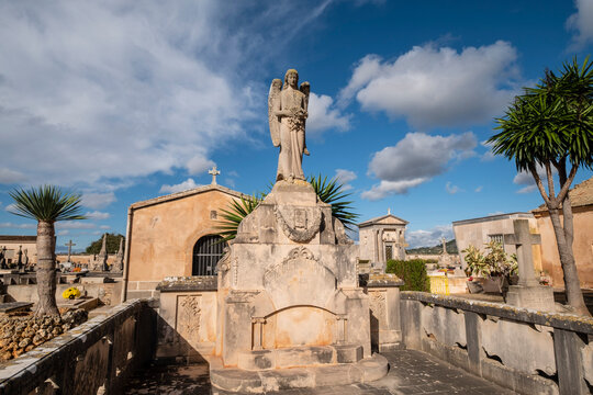 angel over Miguel Mataro funerary monument, Llucmajor cemetery, Mallorca, Balearic Islands, Spain