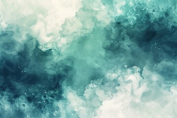 blue green and white watercolor background with abstract cloudy sky concept with color splash design and fringe bleed stains and blobs - obrazy, fototapety, plakaty