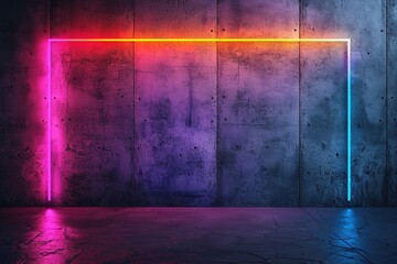 Cement wall with neon light on dark background