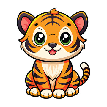 cute baby tiger sitting white background