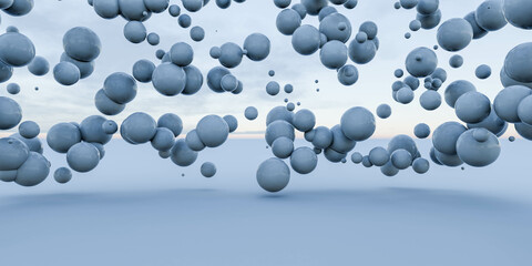 Floating Balls in the Air 3d render illustration