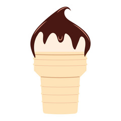 Hand drawn flat tasty ice cream. Sweet summer delicacy sundaes,gelatos with chocolate on top. Vector illustration of ice cream on white isolated background