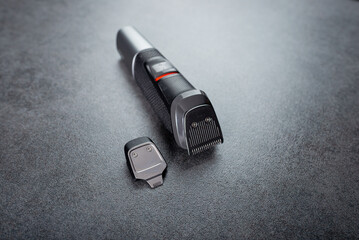 Beard trimmer close-up, New electric beard and mustache clipper.