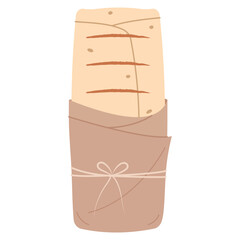 Shawarma wrap in flat style. Kebab roll in takeaway paper. Flat vector illustration of street snack isolated on white background