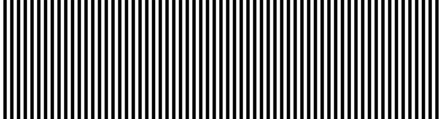 Black and white monochrome vertical stripes pattern. Wide banner. Simple design for backdrop. Uniform lines in contrasting tones creating visual rhythm and balance. Optical illusion. Vector.