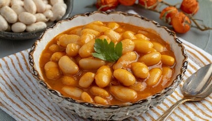 Naklejka na ściany i meble Turkish Gastronomy, Kuru Fasulye , Stewed White Bean Dish