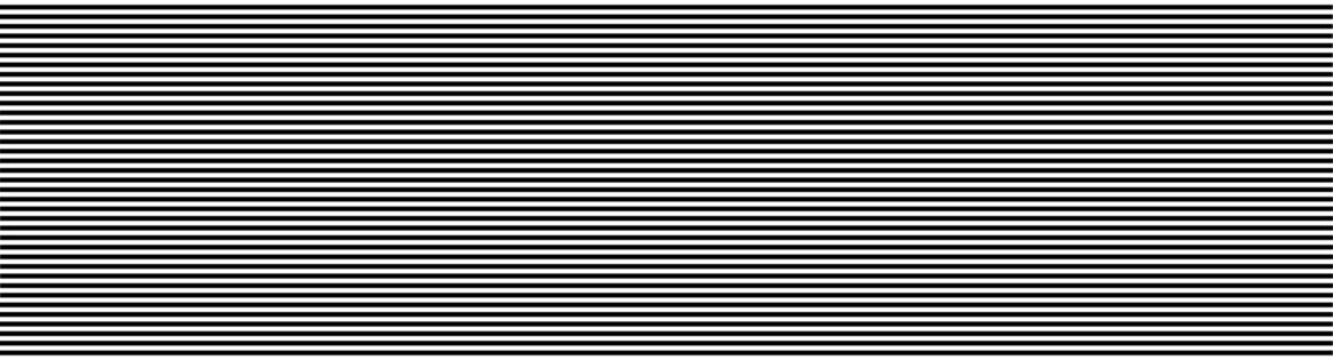 Black and white monochrome horizontal stripes pattern. Wide banner. Simple design for background. Uniform lines in contrasting tones creating visual rhythm and balance. Optical illusion. Vector.