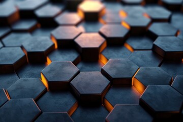 Hexagonal abstract metal background with light