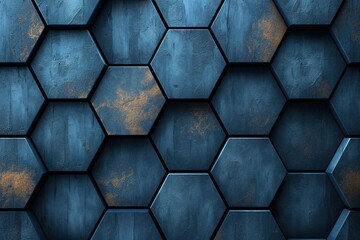Hexagonal dark blue background texture. 3d illustration, 3d rendering