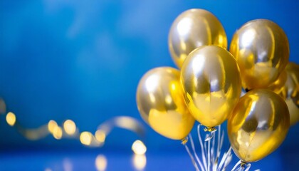 Festive Celebration Background with Helium Balloons, blue background copy space	
