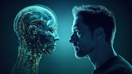 Man vs AI concept created with Generative AI technology - obrazy, fototapety, plakaty
