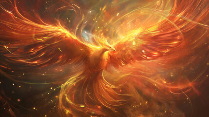 burning phoenix flying and soaring with energy, a background image - obrazy, fototapety, plakaty