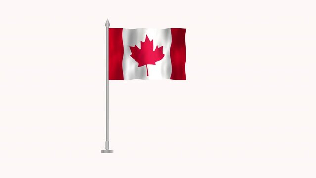 Flag of Canada, Pole flag of Canada on Green screen chroma key, Canada 3D Animation flag waving in the wind isolated on Green Background.