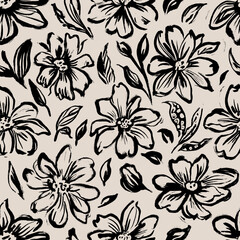 Floral pattern, monochrome flowers pattern, textile print.