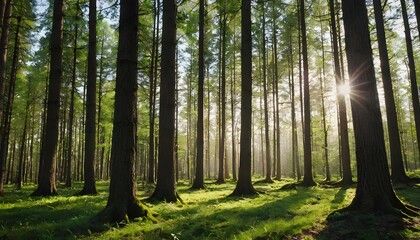 Tranquil Spring Forest: Bathed in the Glow of Beautiful Sun Rays