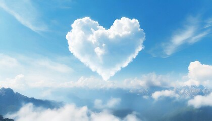 Naklejka na ściany i meble Heart shaped cloud on a blue sky. Valentine's day concept. 