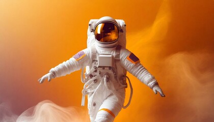 Dancing astronaut on the background of the blue background 