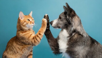 Fototapeta premium Cat and Dog Making a High-five