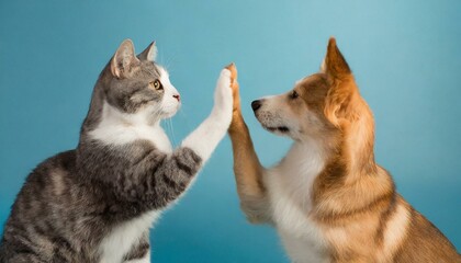 Cat and Dog Making a High-five
