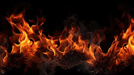 Fototapeta na wymiar Fire flames on black background. burning fire on a dark background