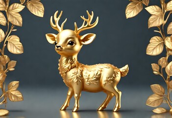 golden deer statue on transparent background
