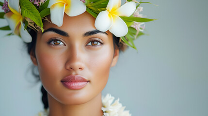beautiful hawaiian woman in traditional clothing - obrazy, fototapety, plakaty