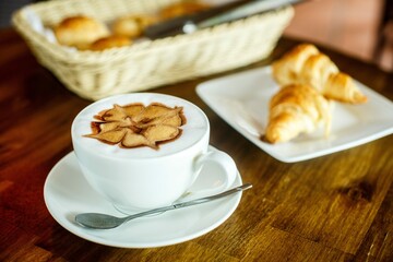 Cappuccino Croissants Brown Background