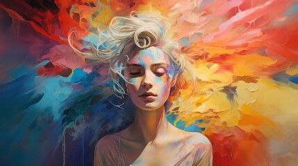 blonde woman on colored background - obrazy, fototapety, plakaty