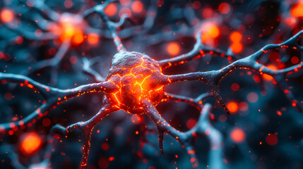 Complex Brain Cells Network, Neurology and Science Concept, Detailed Neuron Structure - obrazy, fototapety, plakaty