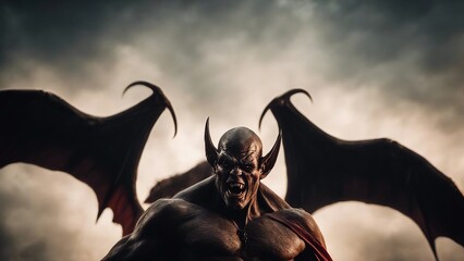 Digital Painting of a winged Evil dragon Vampire Demon devil 