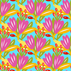 Seamless pattern  with flowers in doodle style. Vector illustration.