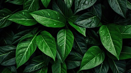 Green leaf tropical. Top view of wet tropical green leaves background. Nature background. Wallpaper