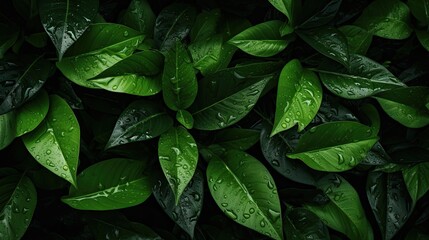 Fototapeta premium Green leaf tropical. Top view of wet tropical green leaves background. Nature background. Wallpaper