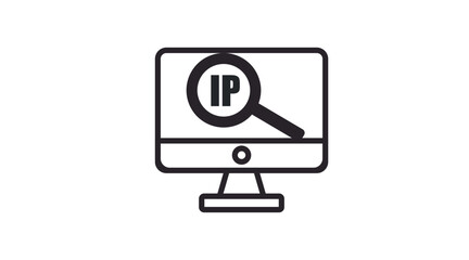 Computer IP Icon. Vector black and white editable flat illustration of a computer and an IP icon