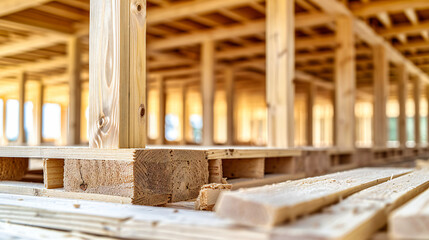 Construction of a Wooden House, Timber Framing and Building Structure in Progress