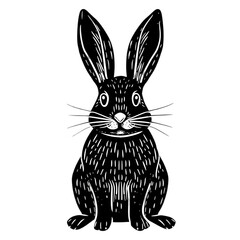 Hand drawn bunny rabbit silhouette in a minimal style isolated on transparent background