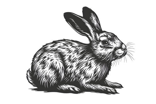Hand drawn bunny rabbit silhouette in a minimal style isolated on transparent background