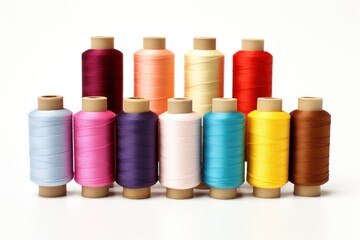 Colorful thread spools for sewing and embroidery projects, presented on reels for practical and organized needlework.