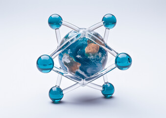Earth Globe at the Center of a Molecular Structure of Water. World Water Day, Earth Day,World Day to Combat Desertification and Drought