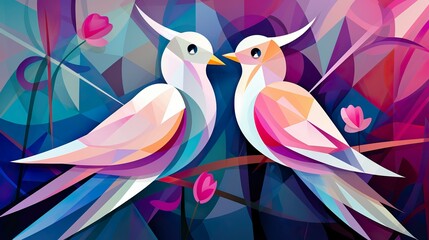 Cubist Love Birds