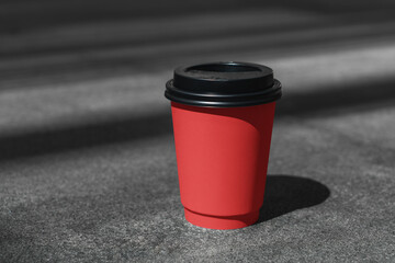 Red blank paper coffee cup mockup design