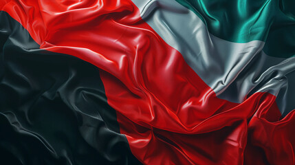 Kenya Flag for olympic games, elegant wavy flowing silk fabric texture depicting luxury and fluidity.