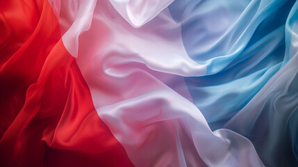 France Flag for olympic games, elegant wavy flowing silk fabric texture depicting luxury and fluidity.