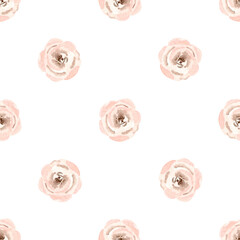 Watercolor pink flower seamless pattern on white background
