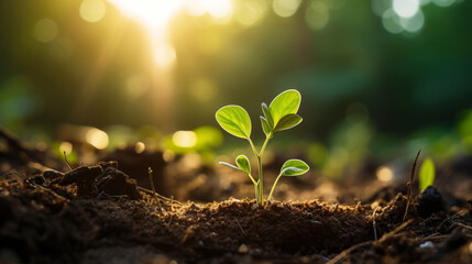 Small tree growing on dark soil