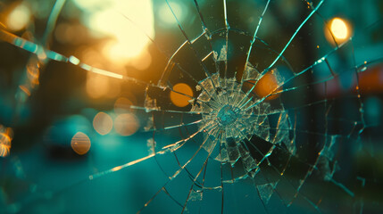 Broken glass in front of a blurred background