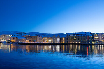 Fototapeta premium Aalesund (Ålesund) harbor on a beautiful cold winter's day. Møre and Romsdal county