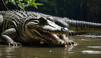 Obraz premium Graceful Siamese Crocodile: A Stunning Image of this Aquatic Reptile